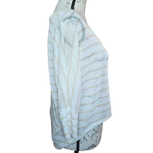 Kirra Women's Size Large White Gold Stripe Knit Sheer 3l4 Sleeve Sweater - Picture 6 of 6